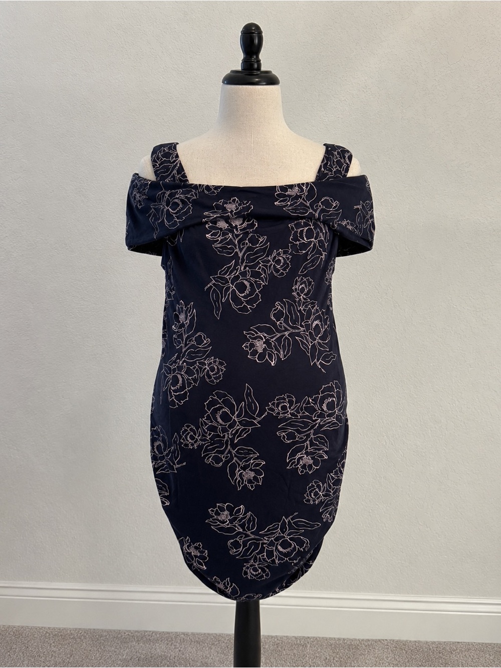Maternity Navy Off-Shoulder Floral Top